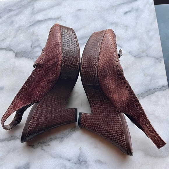 Vintage Henry Beguelin brown snakeskin leather sling back platforms - Picture 2 of 11